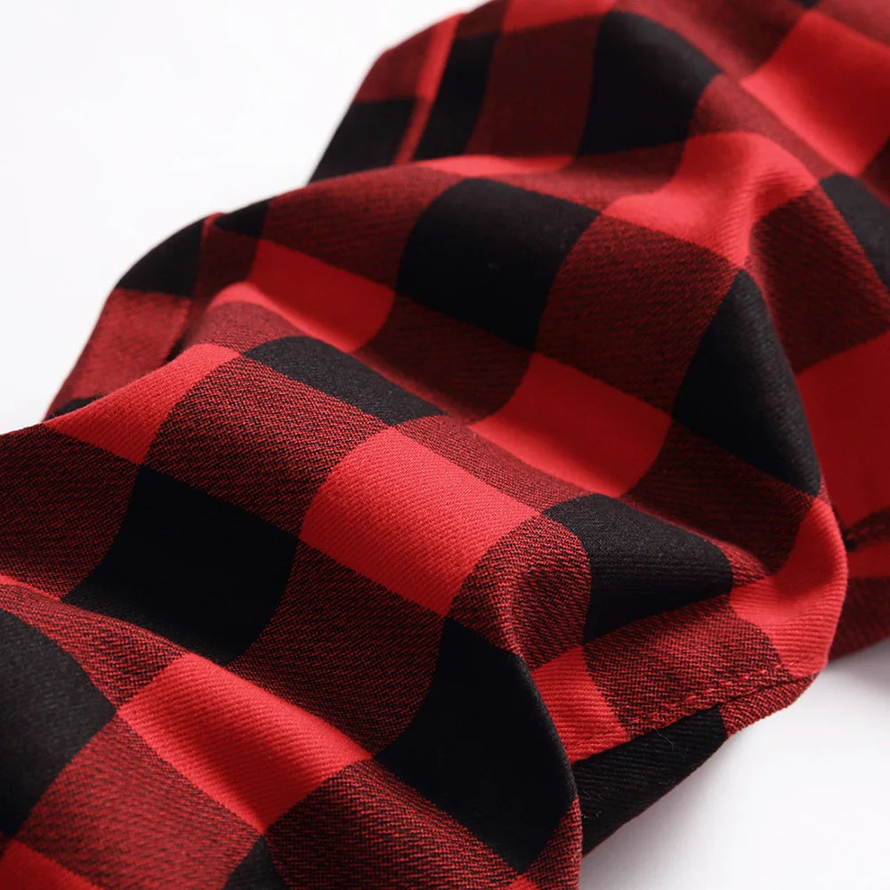 Mens Red Jeans Plaid Pants