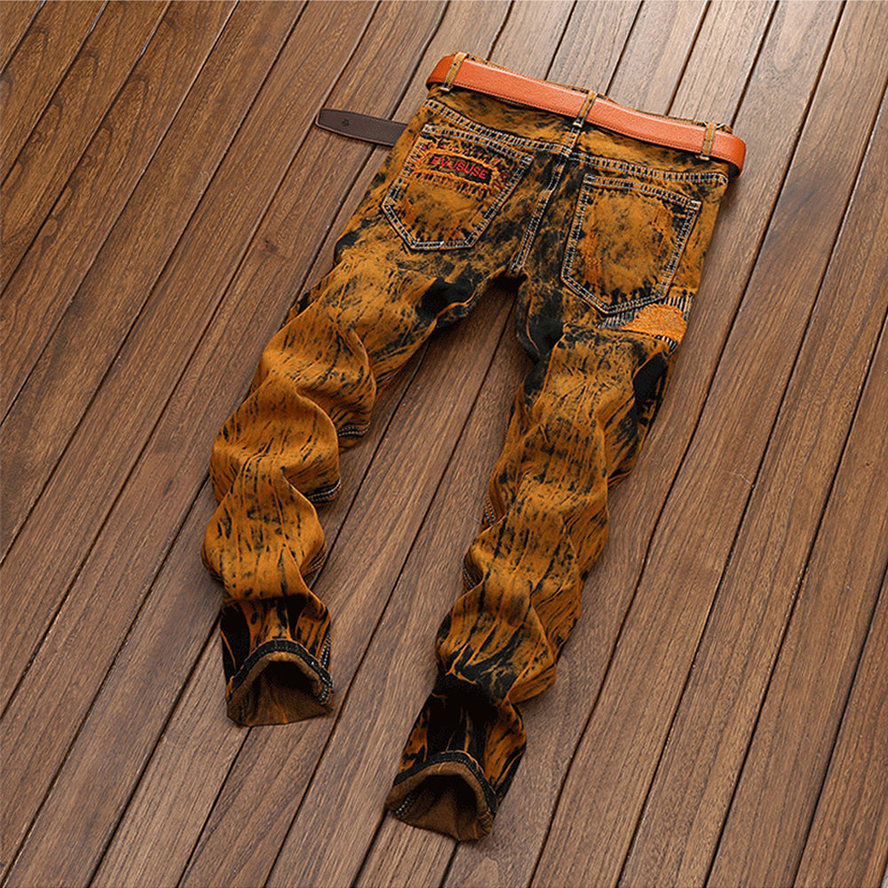 Men's Orange Elegant Jeans