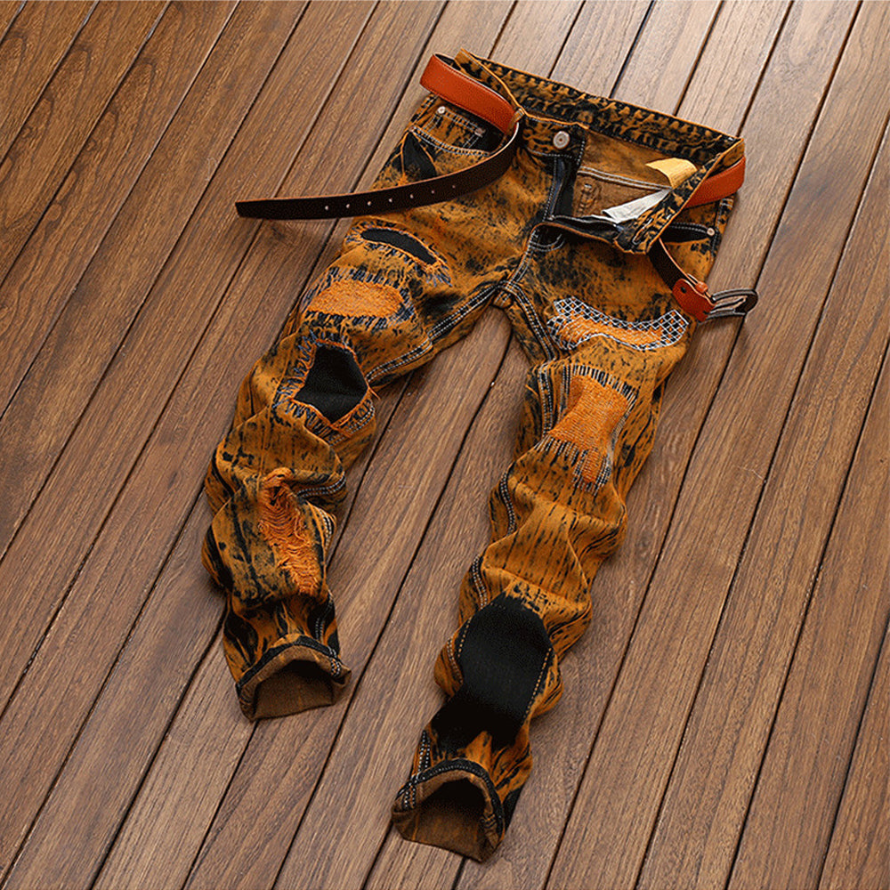 Men's Orange Elegant Jeans
