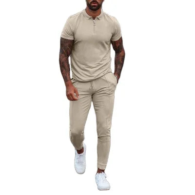 Men Black Short Sleeve Polo-Shirt With Zipper