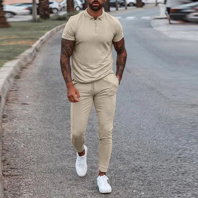 Men Black Short Sleeve Polo-Shirt With Zipper