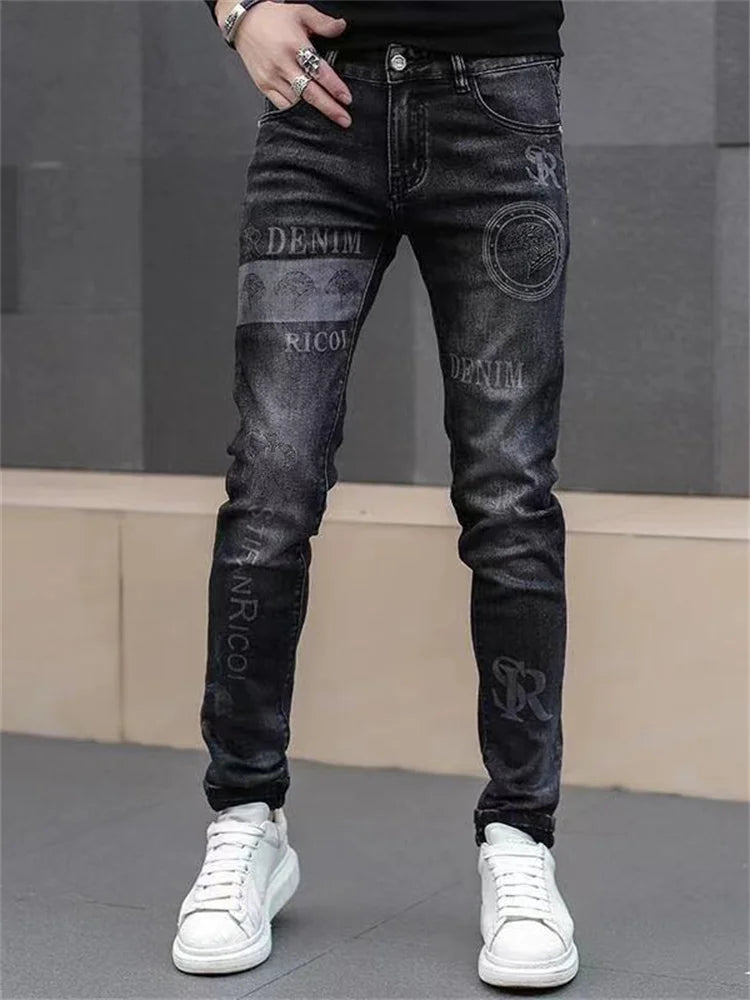 Mens Stretch Fashion Print Jeans