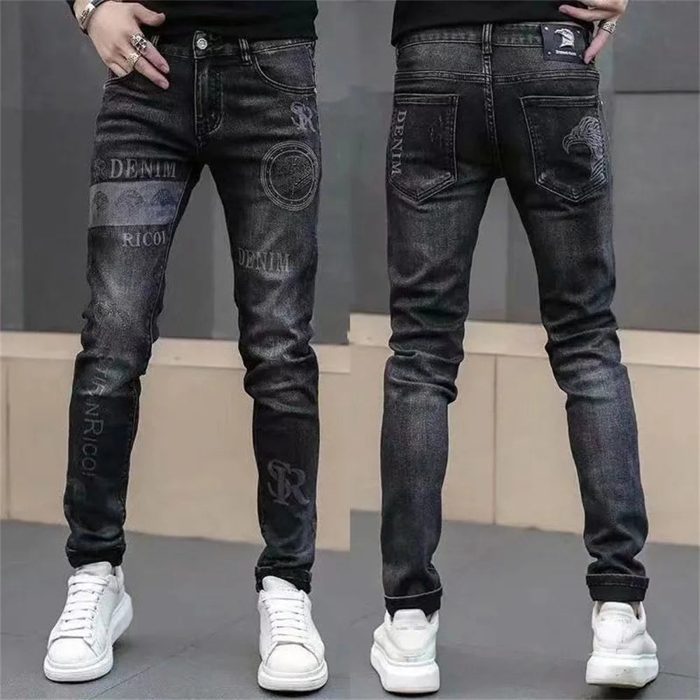 Mens Stretch Fashion Print Jeans