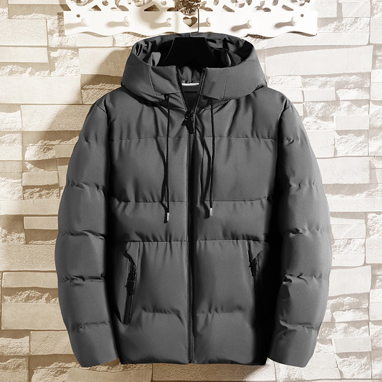 Mens Puffer Drawstring Pockets Windbreaker