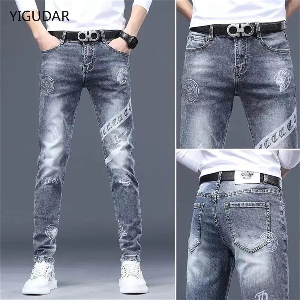 Mens Stretch Fashion Print Jeans