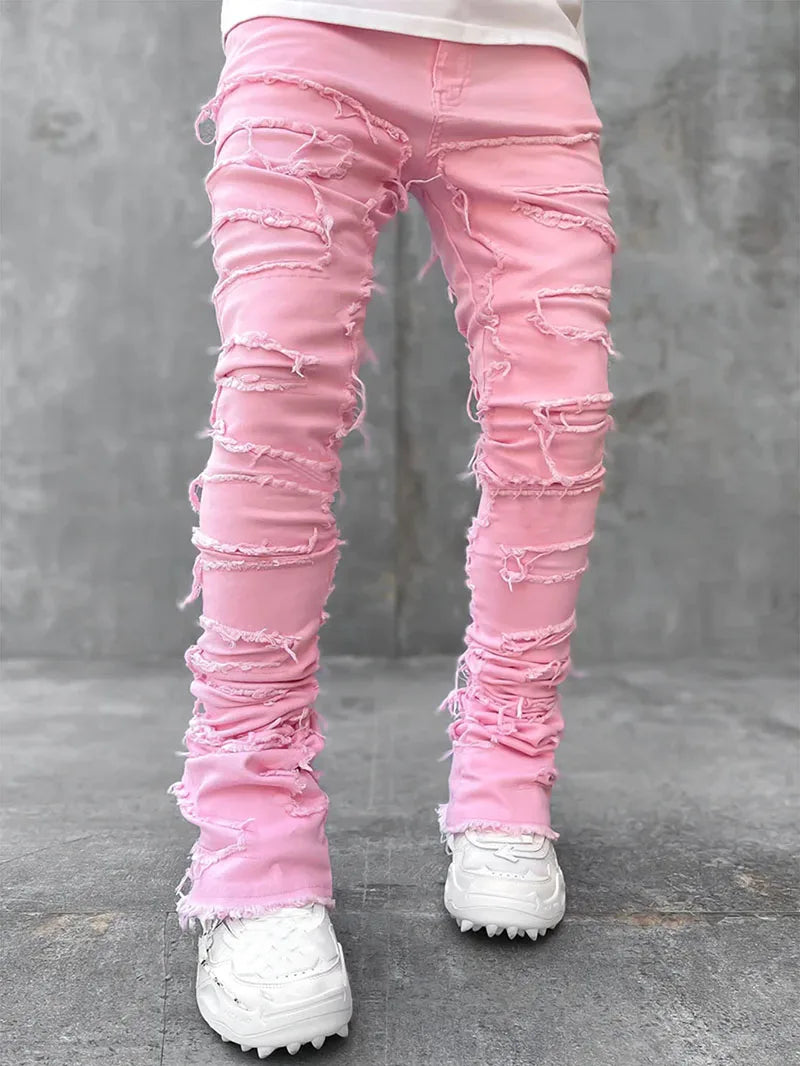 Men’s Pink Distressed Jeans