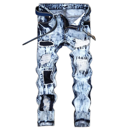 Men's Acid Wash Distressed Jeans