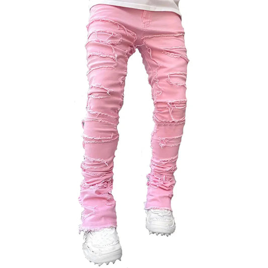 Men’s Pink Distressed Jeans