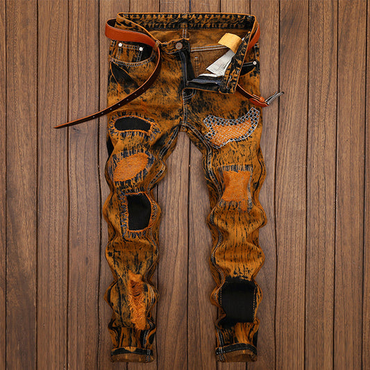 Men's Orange Elegant Jeans